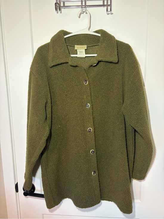 Alia Jackets & Blazers - VINTAGE Alia Olive Green Teddy Sherpa Button-Up Jacket